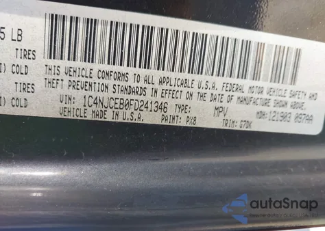 2015 Jeep Compass Latitude из США, поврежденный, VIN 1C4NJCEB0FD241346